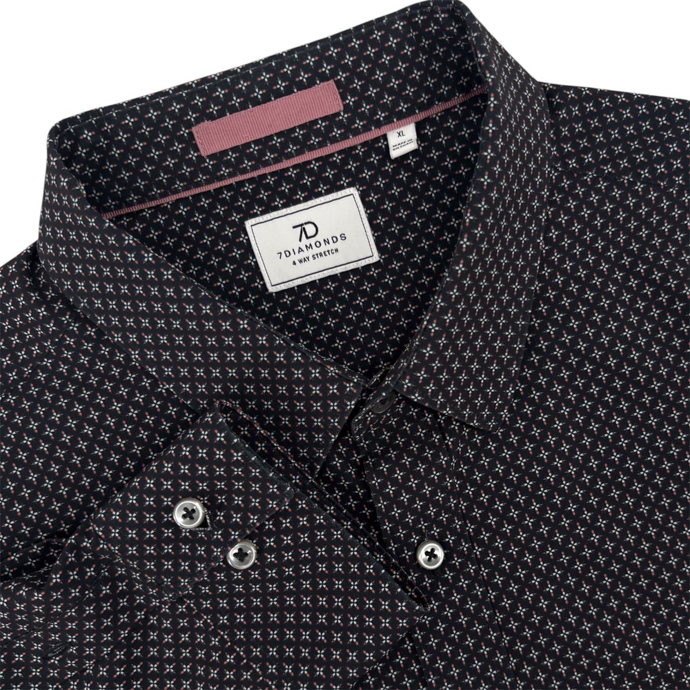 7 Diamonds Aspect 4 Way Stretch Mens XL Black Pink Geometric Button Down Shirt